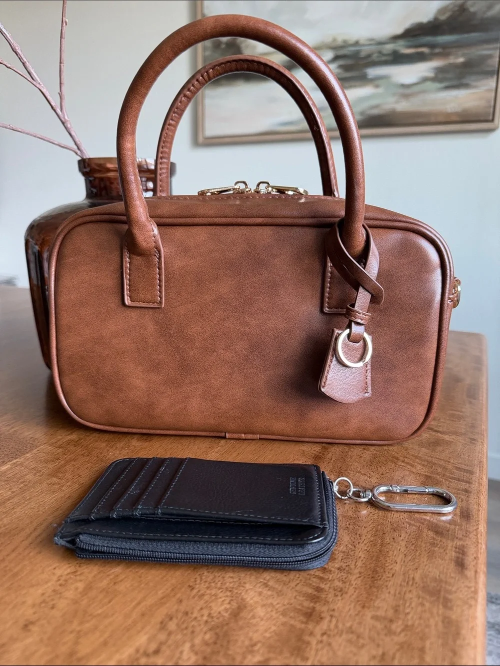 Universal Thread top handle with genuine leather card case